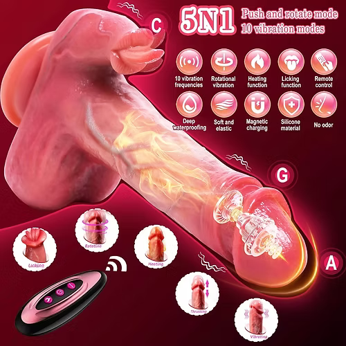 Waterproof Licking Vibrator Heating Thrusting Rotating Dildo Sex Toy For Women
