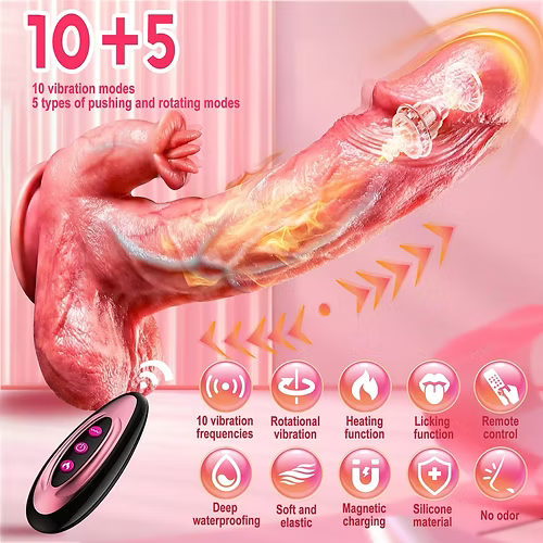 Waterproof Licking Vibrator Heating Thrusting Rotating Dildo Sex Toy For Women