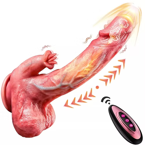 Waterproof Licking Vibrator Heating Thrusting Rotating Dildo Sex Toy For Women