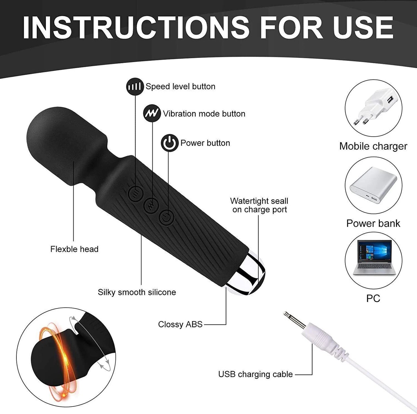 10" Dildo Double Head G-spot Clit Vibrator Massage Wand Adult Sex Toys for Women